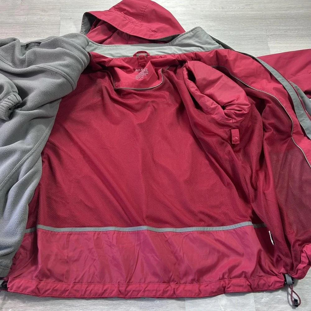 L.L. Bean Jacket‎ Mens Large Red Hooded 3-in-1 Nylon Fleece Lined Winter Outdoor